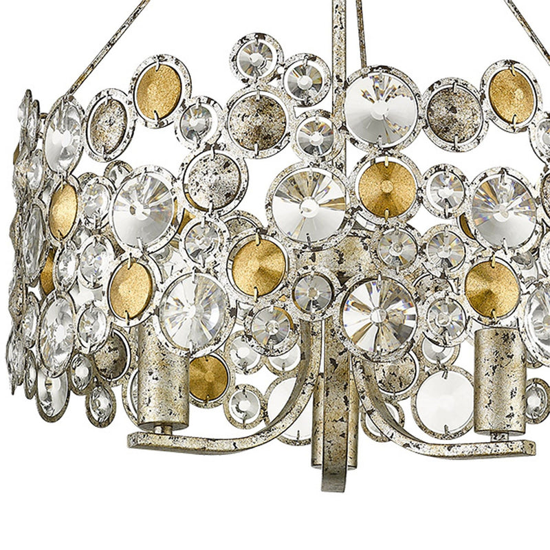 Three Light Metal And Crystals Dimmable Chandelier With Shades - Silver