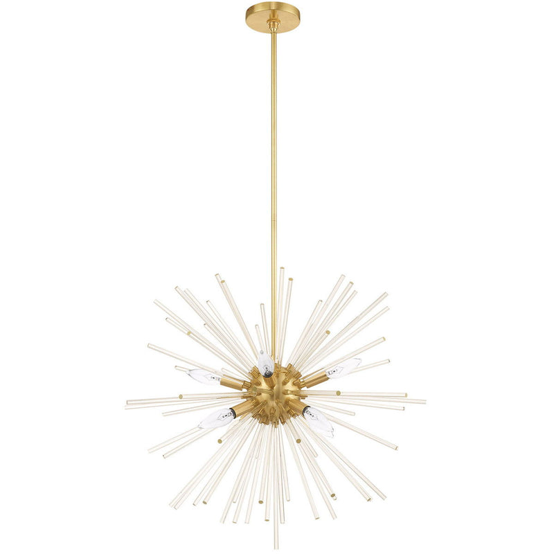 30" Eight Light Dimmable Chandelier With Shades - Brass