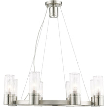 Load image into Gallery viewer, 20" Eight Light Metal Dimmable Chandelier With Shades - Nickel / Clear
