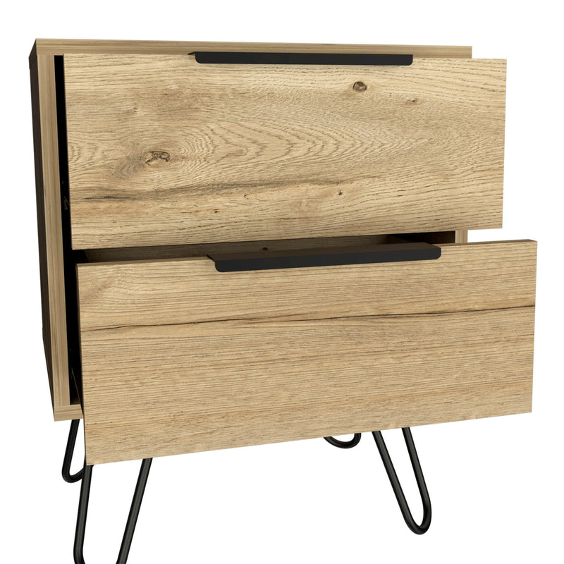 22" Two Drawer Faux Wood Nightstand - Oak