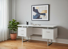 Load image into Gallery viewer, 60" Black and Silver Computer Desk With Three Drawers
