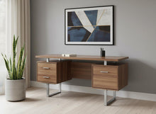 Load image into Gallery viewer, 60" Black and Silver Computer Desk With Three Drawers

