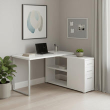 Load image into Gallery viewer, 47" White and Silver L Shape Computer Desk With Three Drawers
