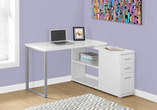 Load image into Gallery viewer, 47" White and Silver L Shape Computer Desk With Three Drawers
