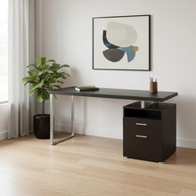Load image into Gallery viewer, 60" Dark Brown and Silver Computer Desk With Two Drawers
