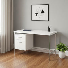 Load image into Gallery viewer, 47" White and Silver Computer Desk With Two Drawers
