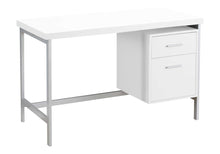 Load image into Gallery viewer, 47" White and Silver Computer Desk With Two Drawers
