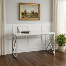 Load image into Gallery viewer, 47" White and Silver Computer Desk

