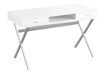 Load image into Gallery viewer, 47" White and Silver Computer Desk With Two Drawers
