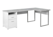 Load image into Gallery viewer, 79" Taupe and Silver L Shape Computer Desk With Two Drawers
