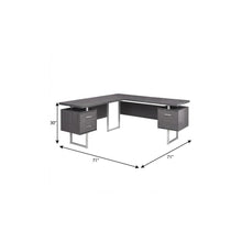 Load image into Gallery viewer, 71" Taupe and Silver L Shape Computer Desk With Three Drawers
