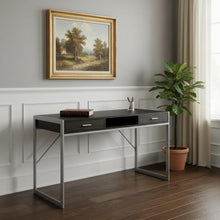 Load image into Gallery viewer, 48" Dark Brown and Silver Computer Desk With Two Drawers
