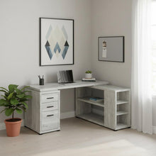 Load image into Gallery viewer, 60" Gray L Shape Computer Desk With Three Drawers
