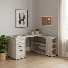 Load image into Gallery viewer, 60" Taupe L Shape Computer Desk With Three Drawers
