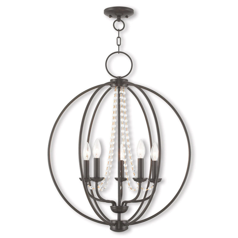 28" Five Light Dimmable Chandelier With Shades - Bronze