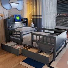 Load image into Gallery viewer, Platform Bed With LED Light, Multi Functional Headboard, Guardrail And 2 Drawers
