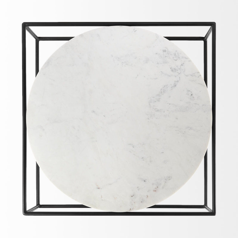36" Genuine Marble And Metal Square Coffee Table - White And Black