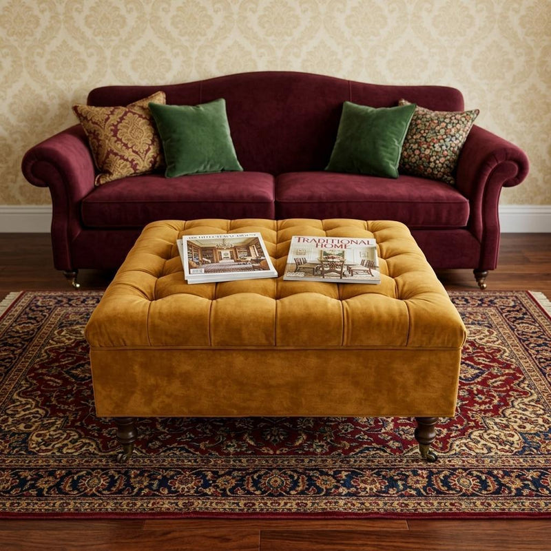 And Black Rolling Chenille Tufted Ottoman With Storage - Gold