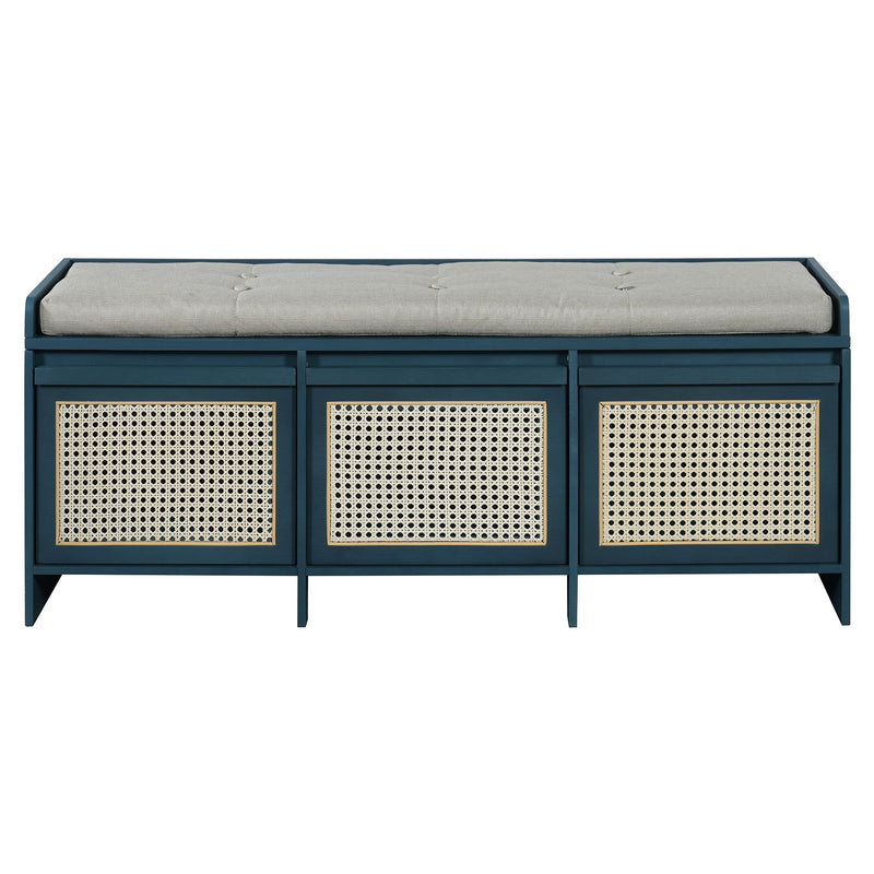 Entryway Shoe Bench With Drawers & Button Tufted Cushion