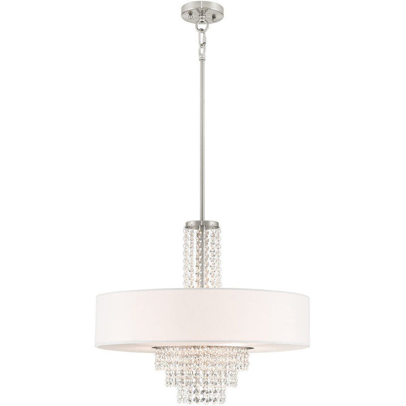 24" Five Light Dimmable Chandelier With Shades - Nickel / Pearl Silver