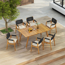 Load image into Gallery viewer, Outdoor 7 Pieces Patio Slat Design Acacia Upholstered Dining Set
