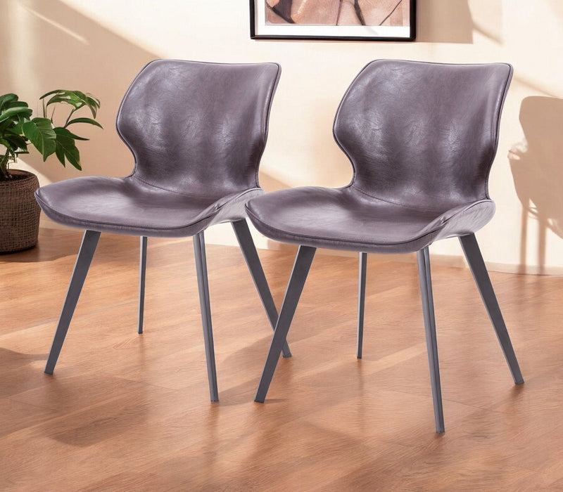 Upholstered Faux Leather Dining Side Chairs (Set of 2) - Brown / Black