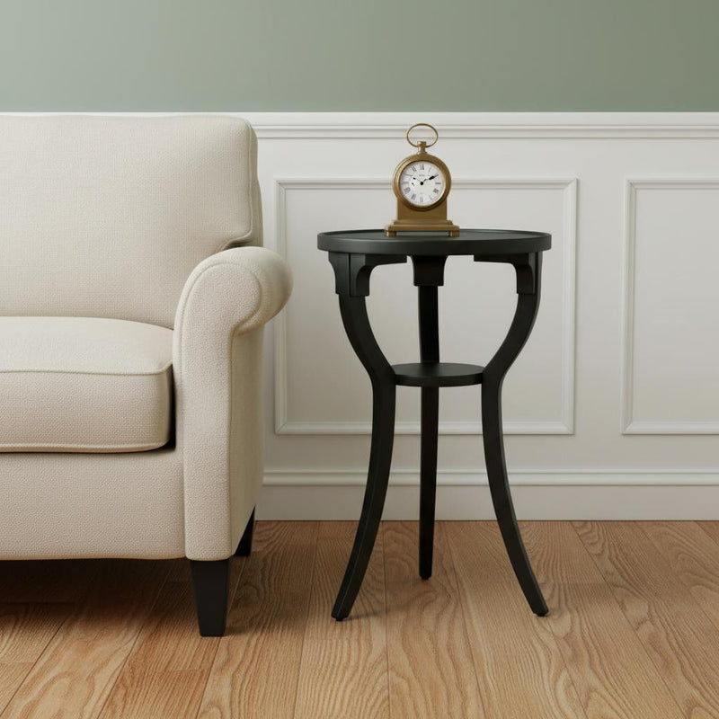 Manufactured Wood Round End Table With Shelf - Black