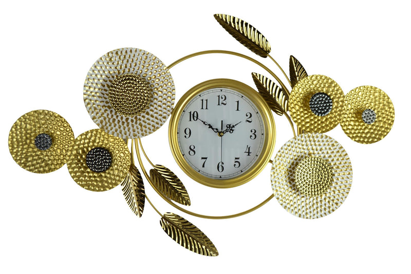 Silent Analog Floral Novelty Wall Clock (626533) - Gold / Silver / White