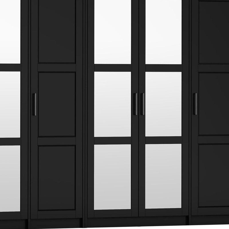 Solid Wood Mirrored Six Door Combo Dresser (765129) - Black