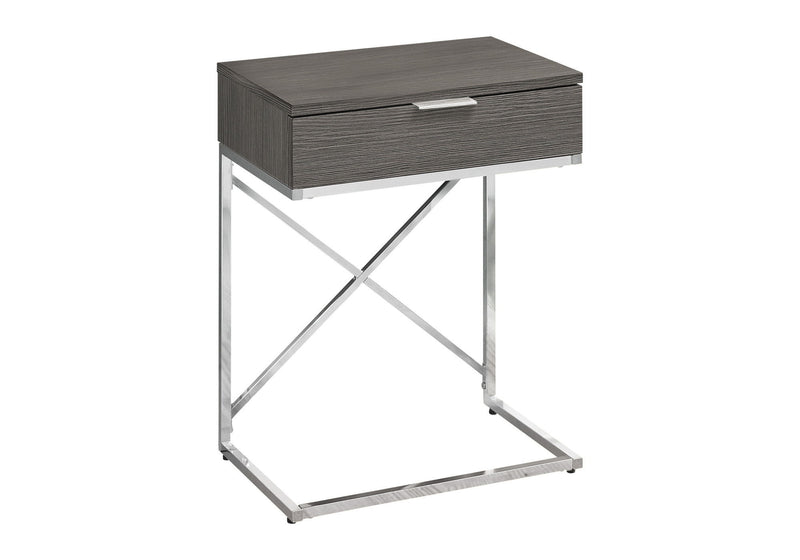 24" Wood And Metal End Table With Drawer - Silver And Gray