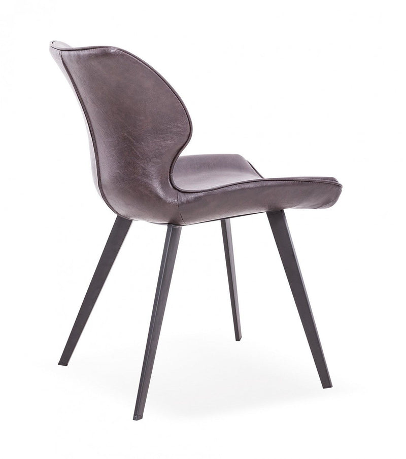 Upholstered Faux Leather Dining Side Chairs (Set of 2) - Brown / Black