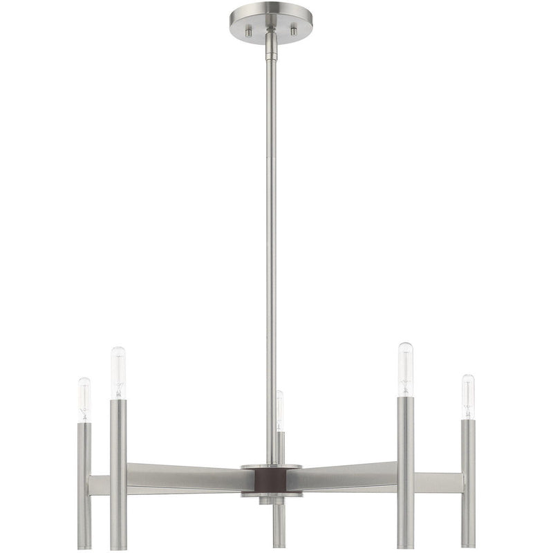 20'' Five Light Dimmable Chandelier With Shades - Nickel / Pearl Silver
