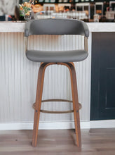 Load image into Gallery viewer, 31" Faux Leather Swivel Bar Height Bar Chair - Gray And Wood Brown

