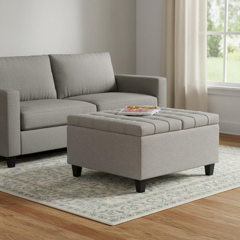 30" Fabric Cocktail Ottoman With Storage - Gray / Brown