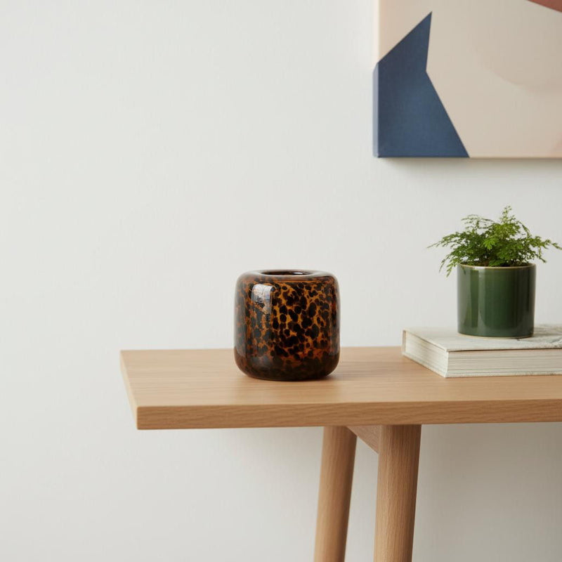Animal Print Round Table Vase - Amber / Black