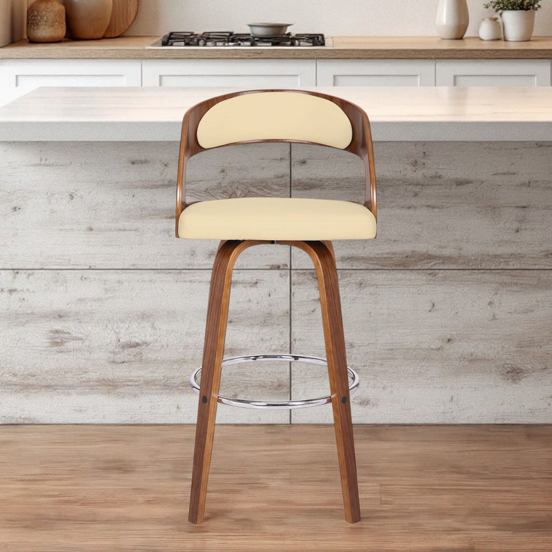 30" Fabric And Iron Low Back Bar Height Swivel Bar Chair - Cream And Brown
