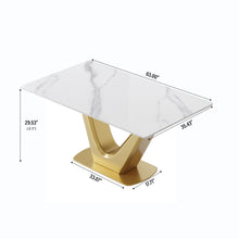 Load image into Gallery viewer, 63&quot; Modern Artificial Stone Panel V-Shaped Metal Legs, Can Accommodate 6-8 People
