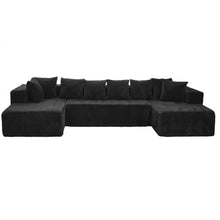 Load image into Gallery viewer, Modular U-Shaped Sectional Sofa, 4 Seater Chaise Lounge With Reversible Design Striped - Black
