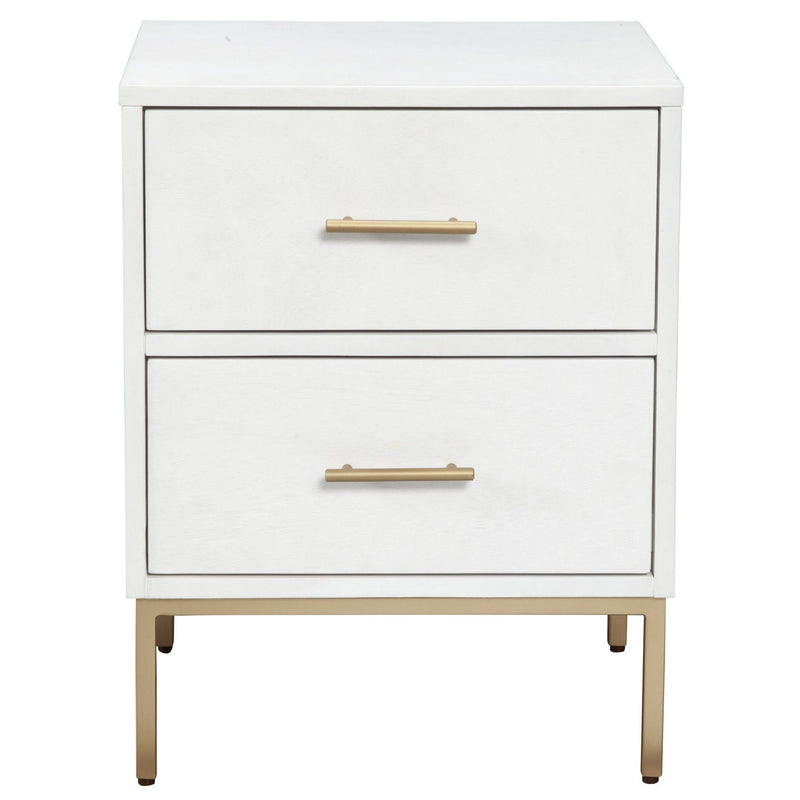 Lines 2 Drawer Nightstand - White / Gold