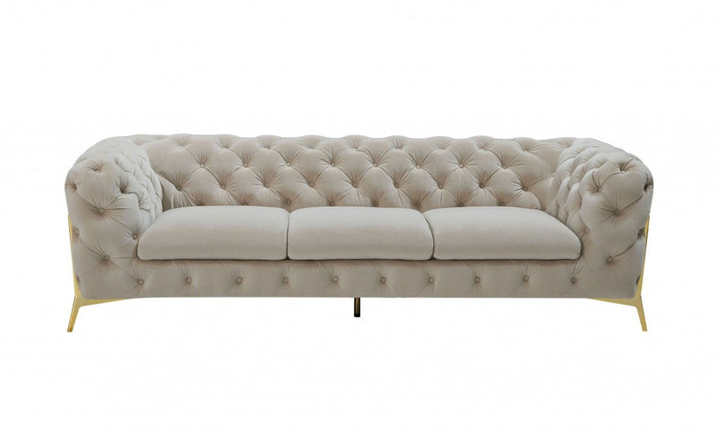Contemporary Velvet Accent Sofa - Beige / Gold