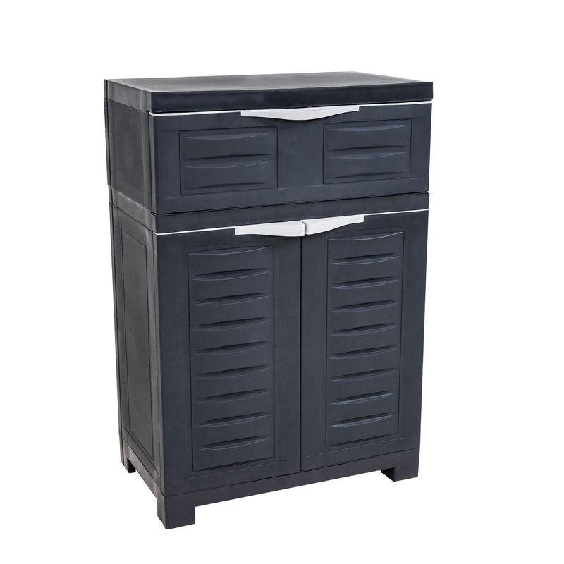 35" Heavy Duty Plastic Two Door One Drawer Utility Cabinet - Dark Gray