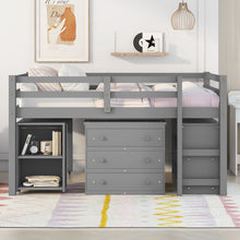 Load image into Gallery viewer, Loft Low Study Bed With Cabinet, Shelves And Rolling Portable Desk, Multiple Functions
