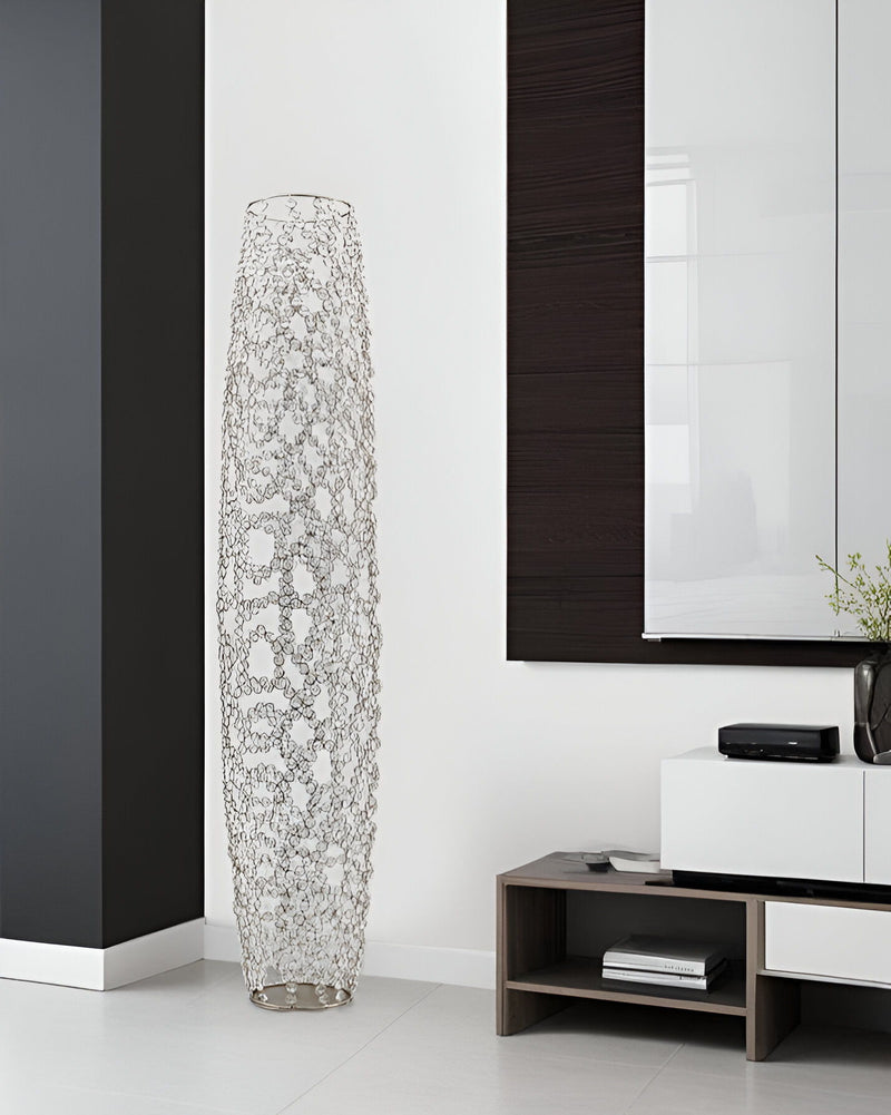 Oval Floor Vase With Faux Crystals (480046) - Silver