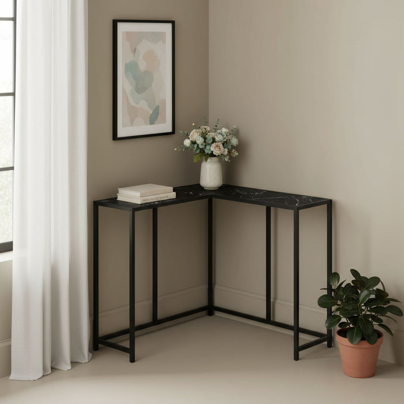 Faux Marble And Iron Frame End Table - Black And White