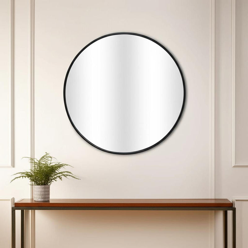 32" Metal Round Accent Mirror - Black