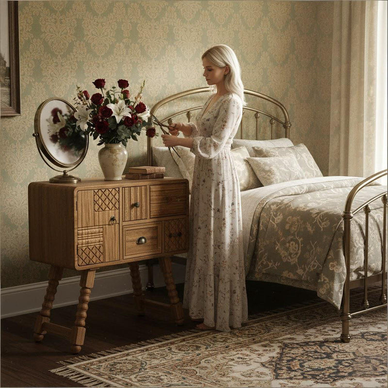 Solid Wood Console Accent Cabinet With Single Door Four Drawers - Sepia