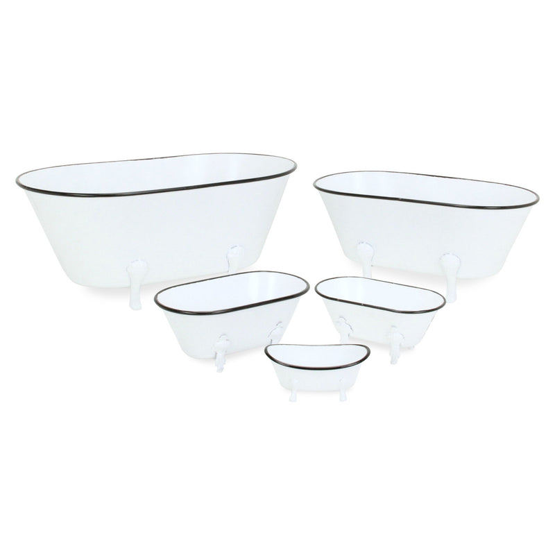Fabric Hand Painted Decorative Tub Tabletop Sculpture - White