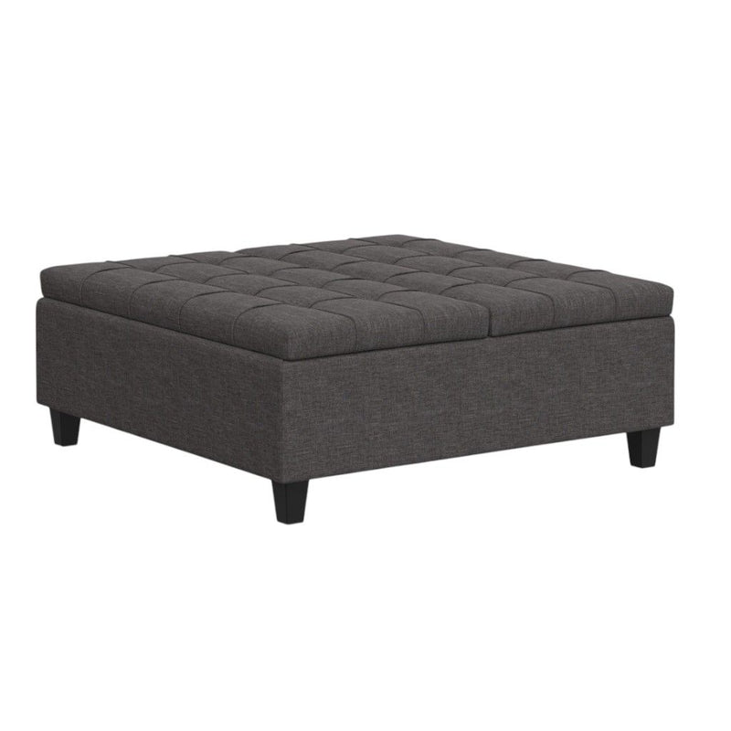 Transitional Fabric Cocktail Ottoman With Storage - Gray / Brown