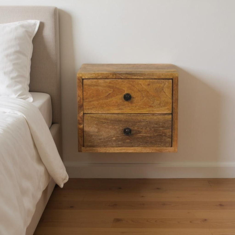 12" Solid Wood Two Drawer Floating Nightstand - Brown