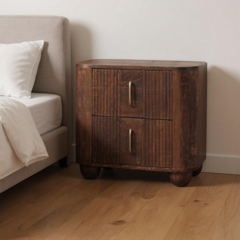 21" Solid Wood Distressed Two Drawer Nightstand - Brown